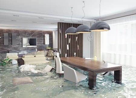 home flooded by leaking plumbing pipe